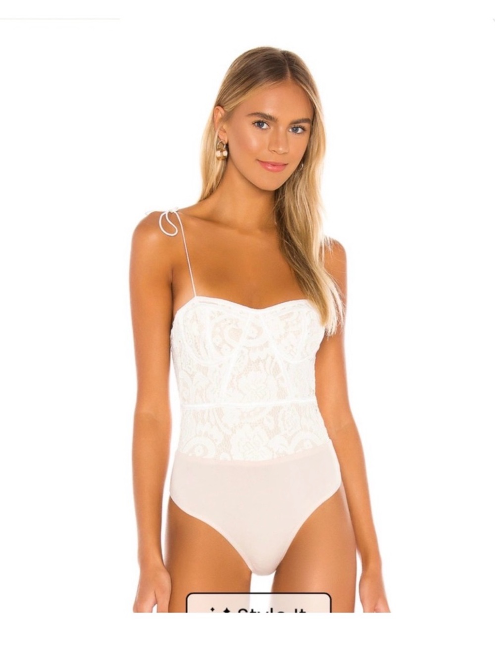 superdown White Lace Tie-Strap Bodysuit